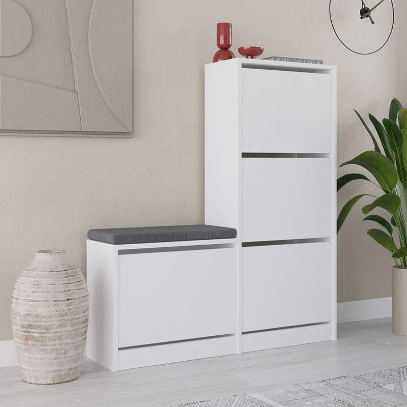 Παπουτσοθήκη μελαμίνης Dude Megapap χρώμα λευκό 104,8x26x118,5εκ. - Παπουτσοθήκες