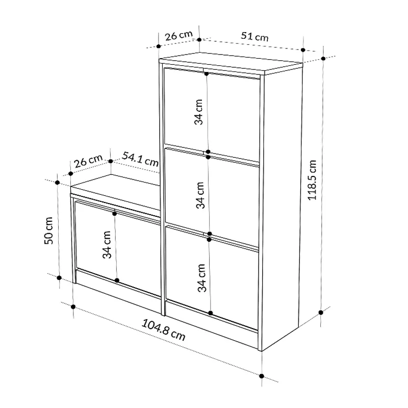 Παπουτσοθήκη μελαμίνης Dude Megapap χρώμα λευκό 104,8x26x118,5εκ. - Παπουτσοθήκες