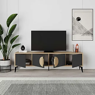 Έπιπλο τηλεόρασης Gora Megapap χρώμα sapphire oak - silky black 180x35,6x51εκ.