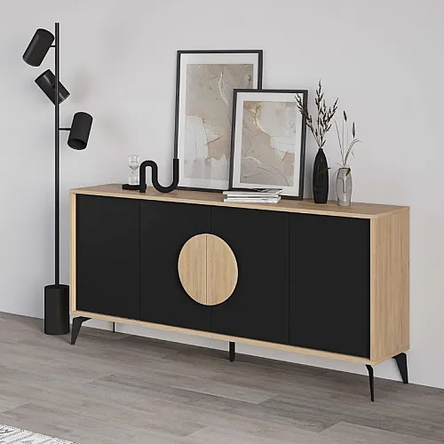 Μπουφές Gora Megapap χρώμα sapphire oak - silky black 180x40x82εκ.