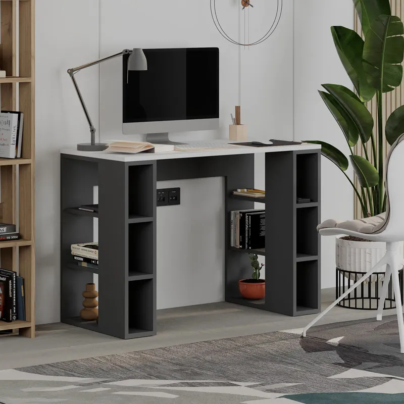 Γραφείο εργασίας Colmar Megapap χρώμα ανθρακί - λευκό 106x50x75εκ.