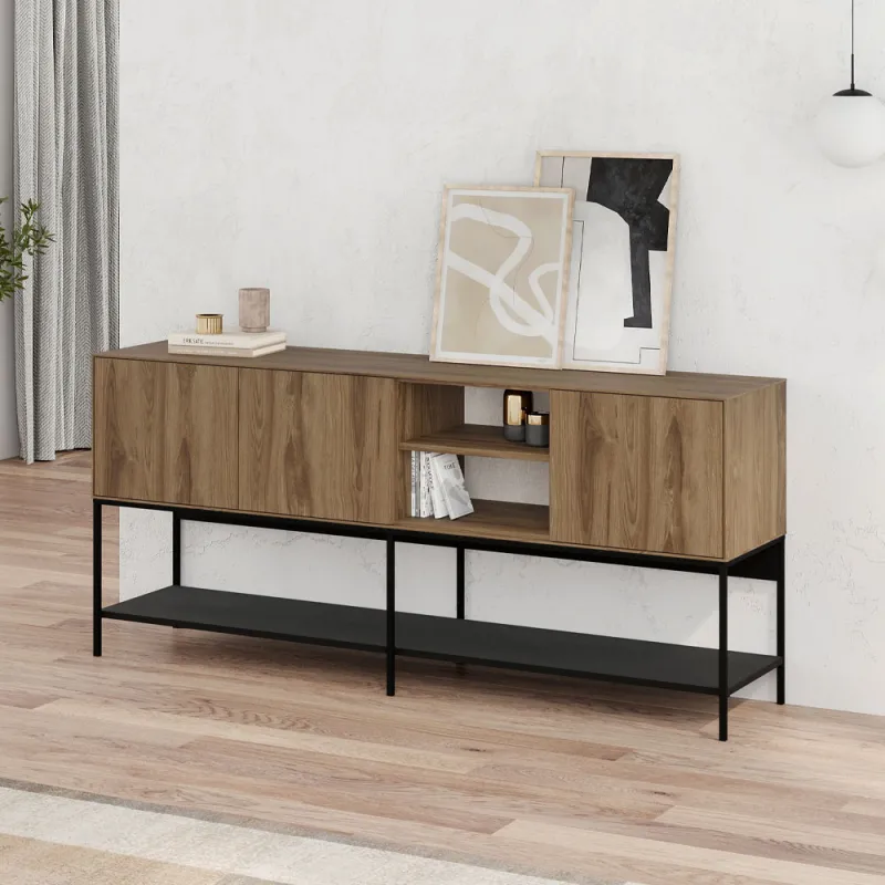 Μπουφές Amira Megapap χρώμα καρυδί Ud - black wood 180x40x80εκ.