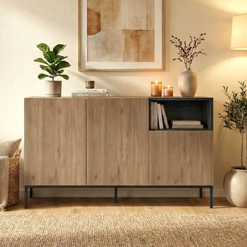 Μπουφές Cailin Megapap χρώμα sepet oak - black wood 140x41,8x80εκ.