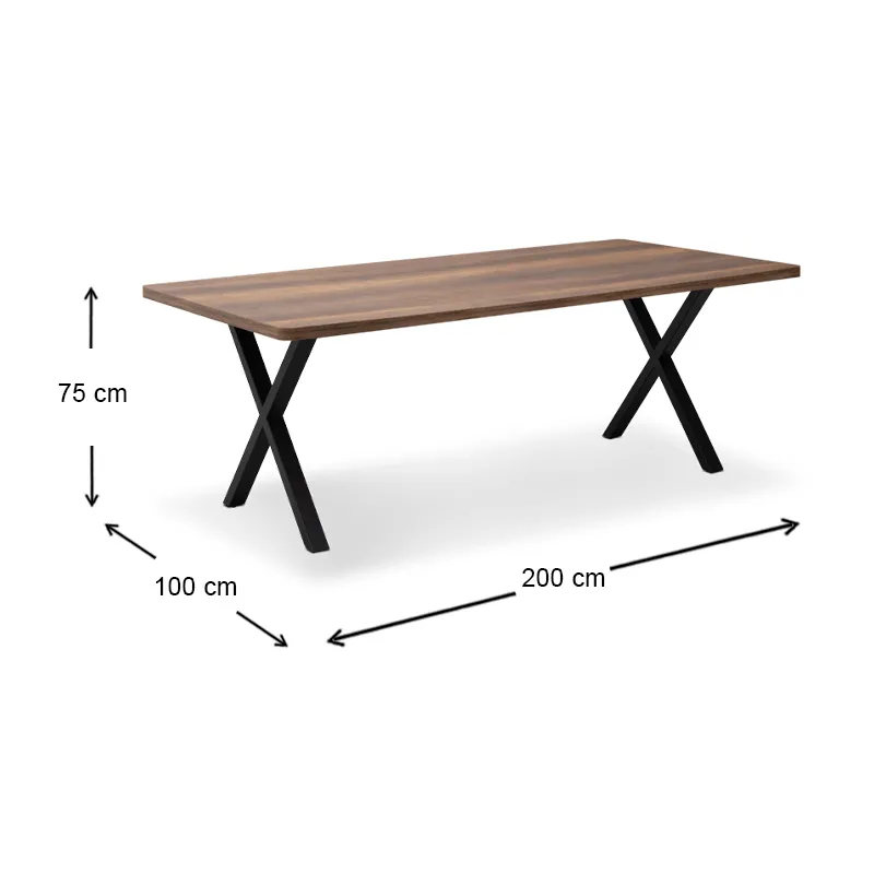 Τραπέζι Jeremy Megapap Mdf - μεταλλικό χρώμα καρυδί 200x100x75εκ. - Τραπέζια