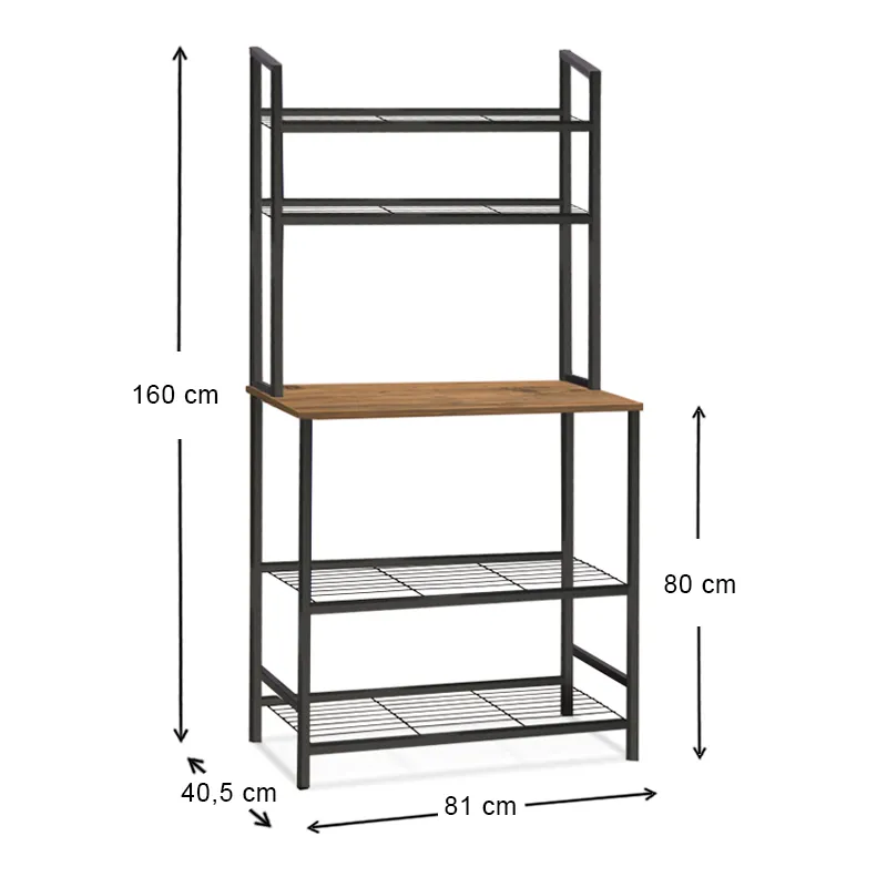 Έπιπλο κουζίνας Mulligan Megapap μεταλλικό - μελαμίνης χρώμα μαύρο - pine oak 81x40,5x160εκ. - Έπιπλα κουζίνας