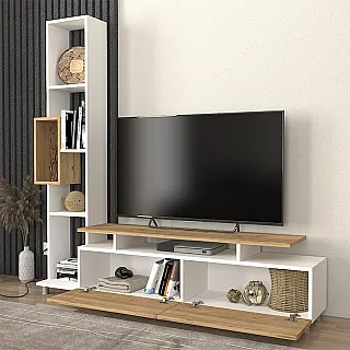Σύνθεση τηλεόρασης Tulip Megapap χρώμα λευκό - sepet oak 160x29,5x160εκ.