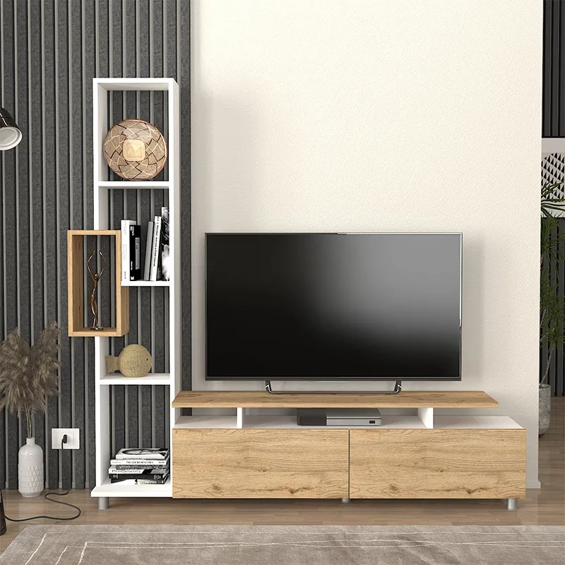 Σύνθεση τηλεόρασης Tulip Megapap χρώμα λευκό - sepet oak 160x29,5x160εκ.