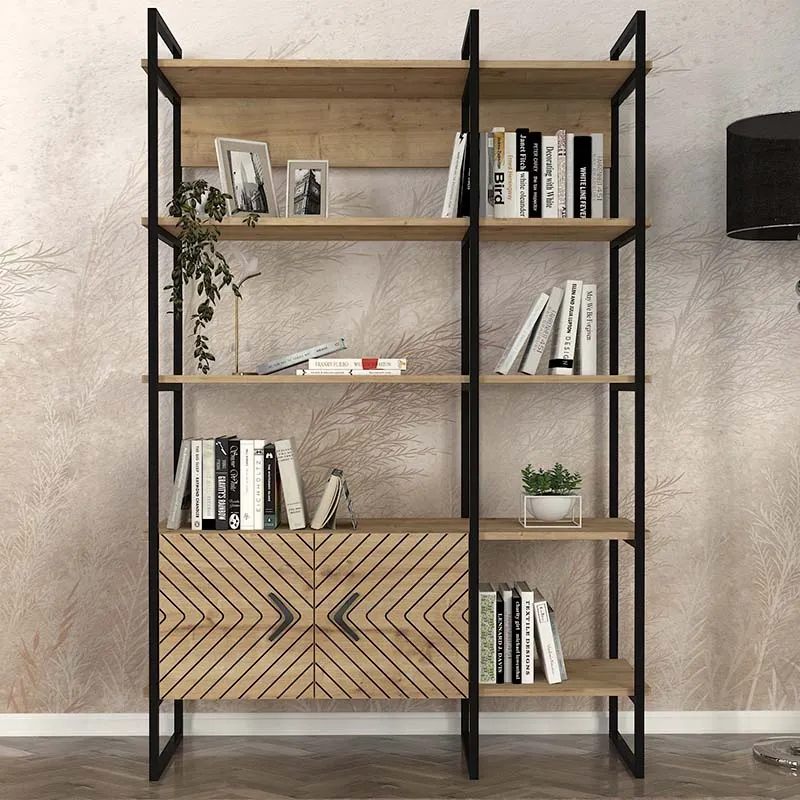 Βιβλιοθήκη Eduardo Megapap μεταλλική - μελαμίνης χρώμα sapphire oak 120x39x180εκ. - Βιβλιοθήκες γραφείου