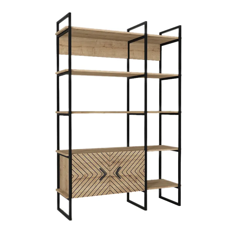 Βιβλιοθήκη Eduardo Megapap μεταλλική - μελαμίνης χρώμα sapphire oak 120x39x180εκ. - Βιβλιοθήκες γραφείου