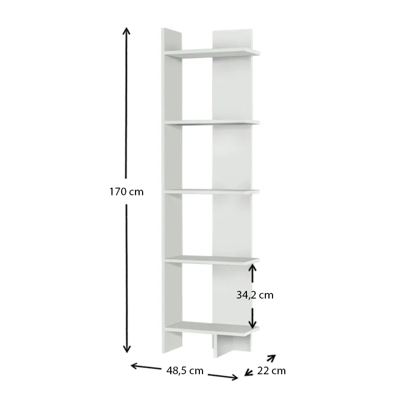 Βιβλιοθήκη μελαμίνης Perla Megapap χρώμα λευκό 48x22x170εκ. - Βιβλιοθήκες