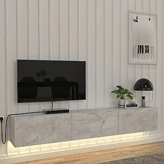 Έπιπλο τηλεόρασης επιτοίχιο Damla Megapap με LED χρώμα λευκό εφέ μαρμάρου 180x29,5x29,5εκ.