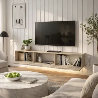 Έπιπλο τηλεόρασης επιτοίχιο Damla Megapap με LED χρώμα travertine 180x29,5x29,5εκ.