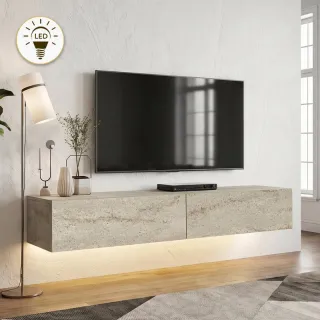 Έπιπλο τηλεόρασης επιτοίχιο Aristo Megapap με LED χρώμα travertine 135x31,6x25εκ.