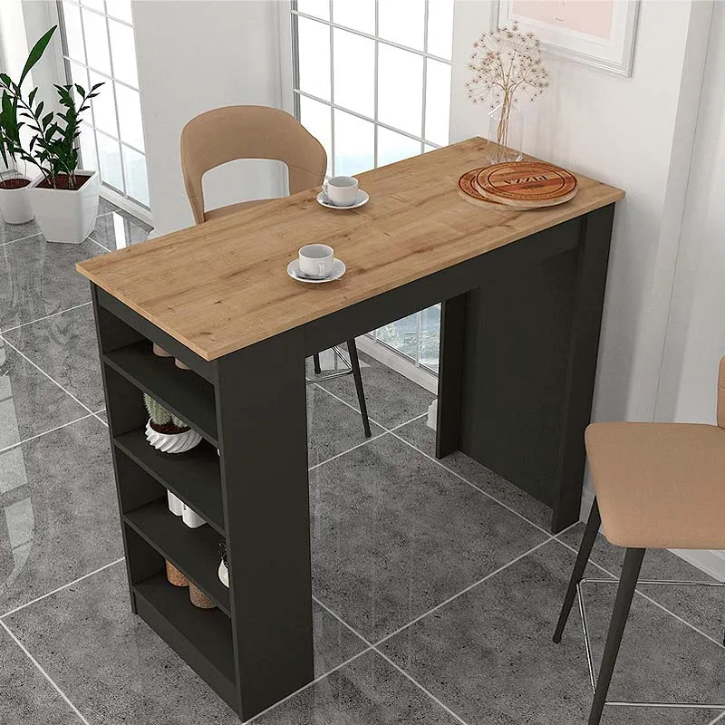 Τραπέζι μπαρ Monaco Megapap από μελαμίνη χρώμα ανθρακί - sapphire oak 120x51,6x101,8εκ. - Τραπέζια