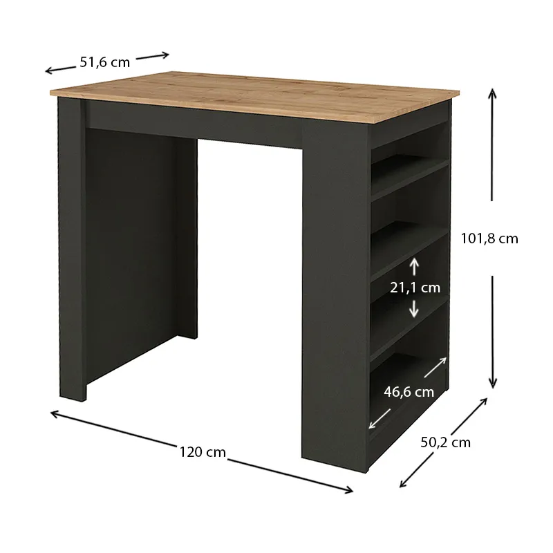 Τραπέζι μπαρ Monaco Megapap από μελαμίνη χρώμα ανθρακί - sapphire oak 120x51,6x101,8εκ. - Τραπέζια