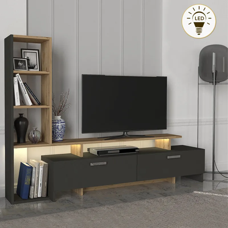 Σύνθεση τηλεόρασης Simal Megapap με LED χρώμα ανθρακί - sepet oak 168,2x31,3x120εκ.