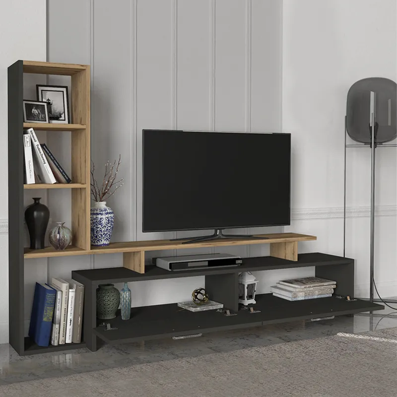 Σύνθεση τηλεόρασης Simal Megapap με LED χρώμα ανθρακί - sepet oak 168,2x31,3x120εκ.