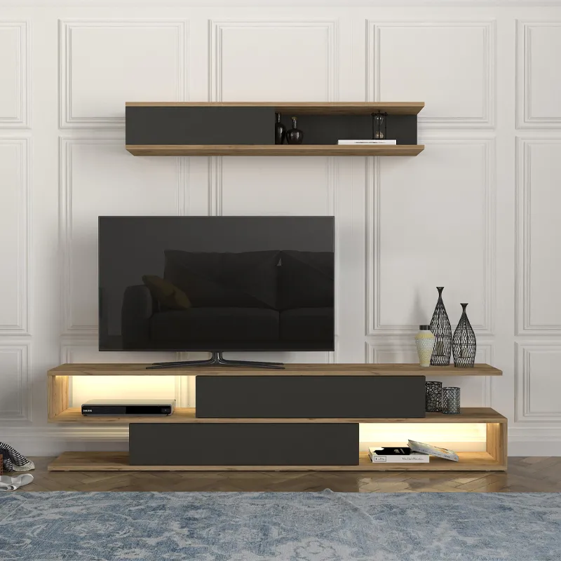 Σύνθεση τηλεόρασης Manet Megapap με LED χρώμα sepet oak - ανθρακί 180x29,5x39εκ.