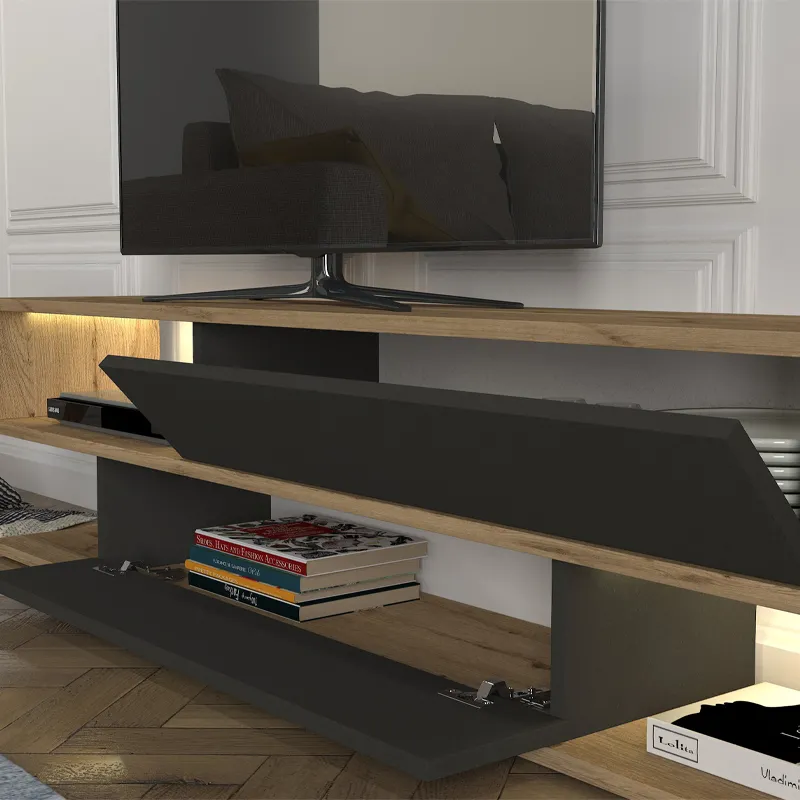 Σύνθεση τηλεόρασης Manet Megapap με LED χρώμα sepet oak - ανθρακί 180x29,5x39εκ.