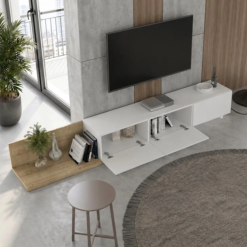 Έπιπλο τηλεόρασης Enstey Megapap επεκτεινόμενο χρώμα sapphire oak - λευκό 260x41,8x33,5εκ.