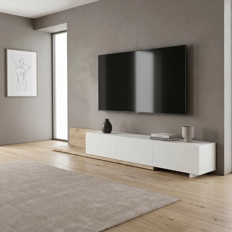 Έπιπλο τηλεόρασης Enstey Megapap επεκτεινόμενο χρώμα sapphire oak - λευκό 260x41,8x33,5εκ.