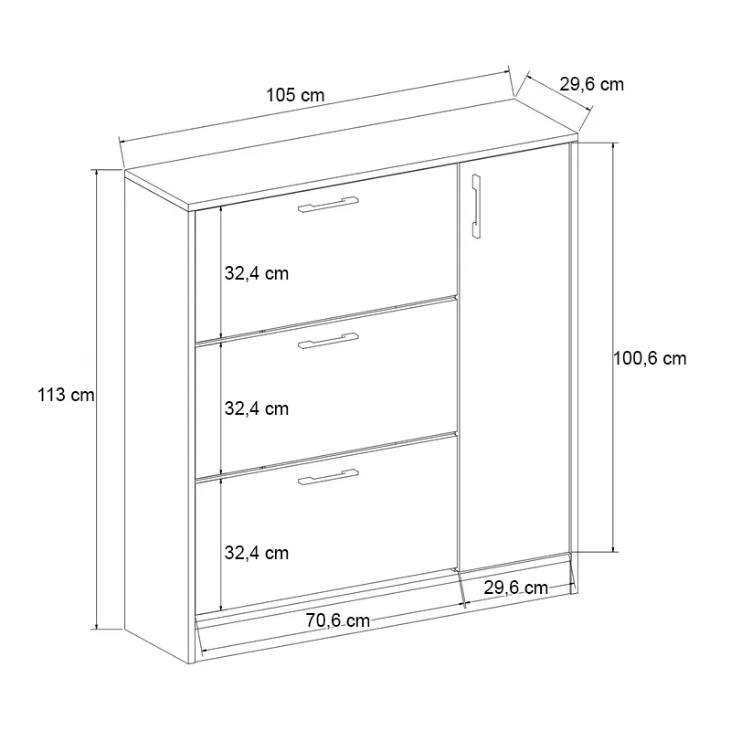 Παπουτσοθήκη Neft Megapap χρώμα λευκό 105x29,6x113εκ.