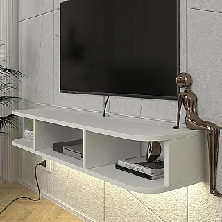 Έπιπλο τηλεόρασης επιτοίχιο Bask Megapap με LED χρώμα λευκό 120x29,6x19,2εκ.