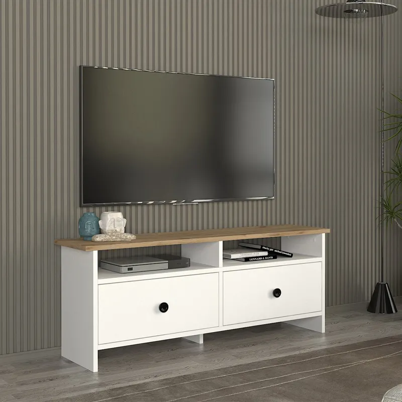 Έπιπλο τηλεόρασης Gradias Megapap χρώμα λευκό - sapphire oak 120x29,6x46,8εκ.