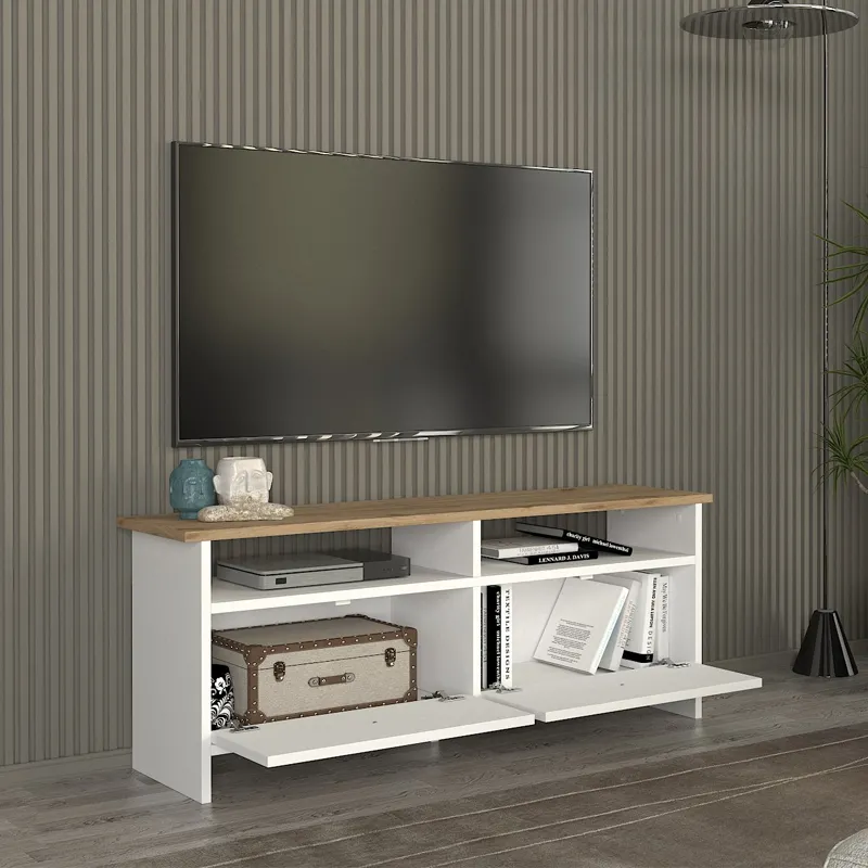 Έπιπλο τηλεόρασης Gradias Megapap χρώμα λευκό - sapphire oak 120x29,6x46,8εκ.