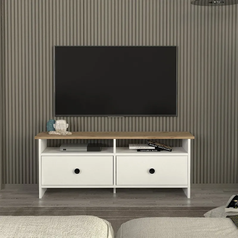Έπιπλο τηλεόρασης Gradias Megapap χρώμα λευκό - sapphire oak 120x29,6x46,8εκ.