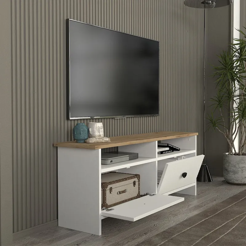 Έπιπλο τηλεόρασης Gradias Megapap χρώμα λευκό - sapphire oak 120x29,6x46,8εκ.