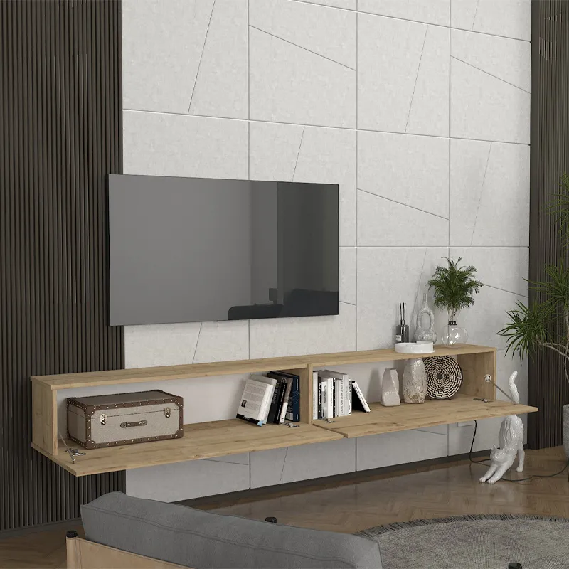 Έπιπλο τηλεόρασης επιτοίχιο Espanse Megapap χρώμα sapphire oak 241,8x31,7x30εκ.