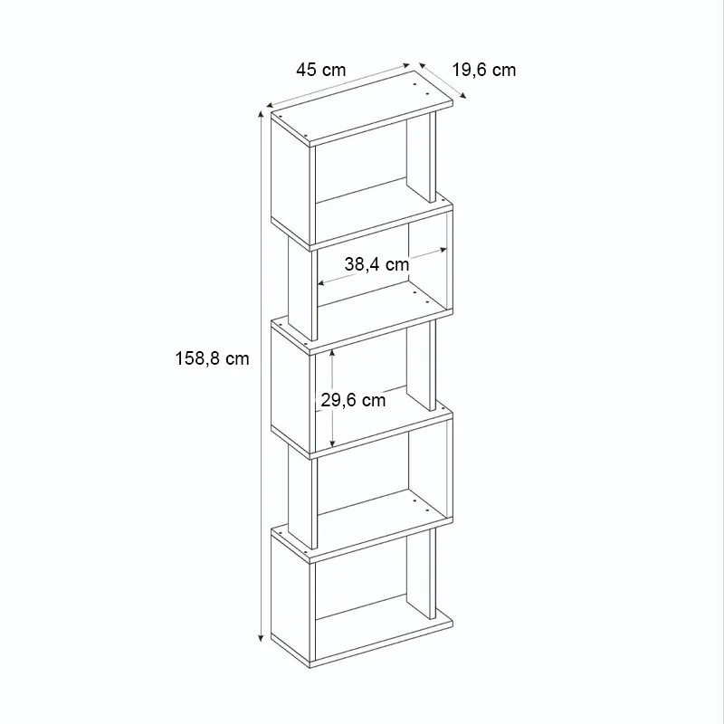 Βιβλιοθήκη Alvina Megapap χρώμα μαύρο 45x19,6x158,8εκ.