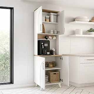 Έπιπλο κουζίνας Kalira 2 Megapap χρώμα λευκό - rota oak 60x40x196εκ.