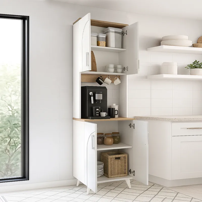 Έπιπλο κουζίνας Kalira 2 Megapap χρώμα λευκό - rota oak 60x40x196εκ.