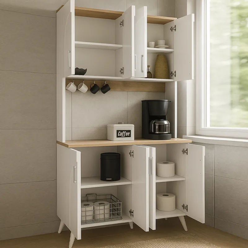 Έπιπλο κουζίνας Kalira 4 Megapap χρώμα λευκό - rota oak 120x40x196εκ.