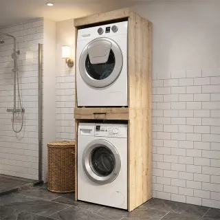 Έπιπλο πλυντηρίου - στεγνωτηρίου Fika Megapap χρώμα sapphire oak 67x61,8x198,5εκ.