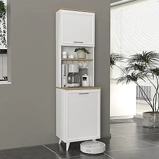 Έπιπλο κουζίνας Potter 1 Megapap χρώμα λευκό - rota oak 53,4x39,6x196,1εκ.
