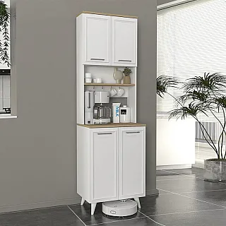 Έπιπλο κουζίνας Potter 2 Megapap χρώμα λευκό - rota oak 60x40x196,1εκ.
