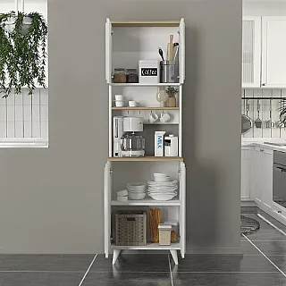 Έπιπλο κουζίνας Potter 2 Megapap χρώμα λευκό - rota oak 60x40x196,1εκ.