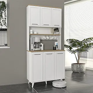 Έπιπλο κουζίνας Potter 3 Megapap χρώμα λευκό - rota oak 90x40x196,1εκ.