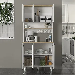 Έπιπλο κουζίνας Potter 3 Megapap χρώμα λευκό - rota oak 90x40x196,1εκ.