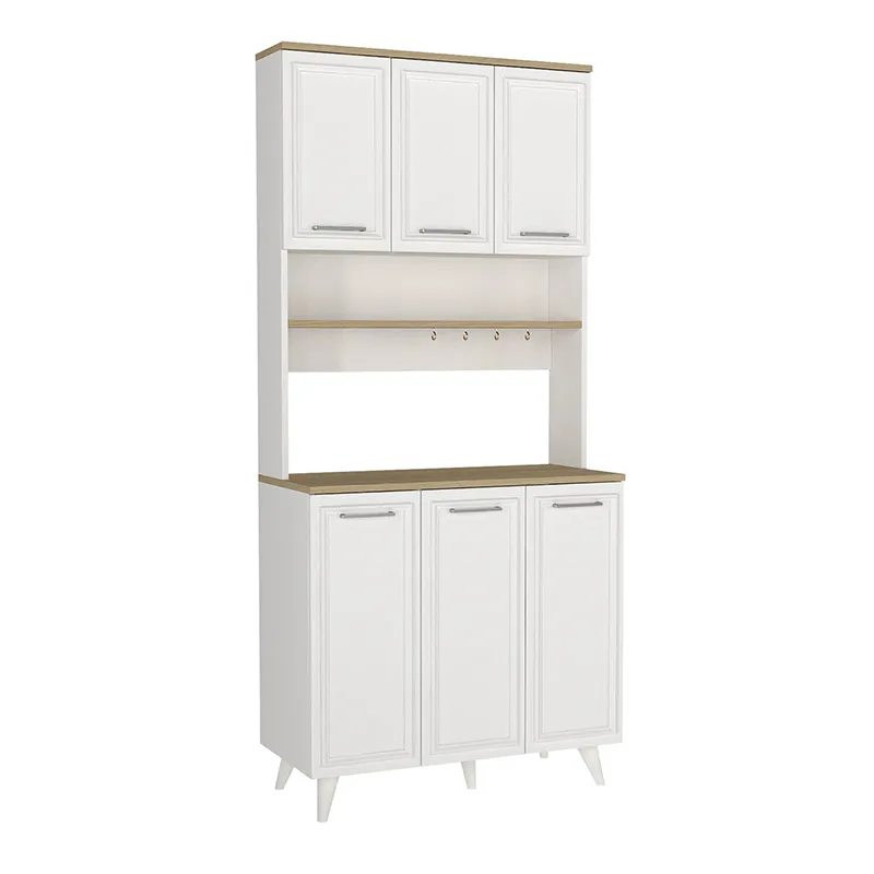Έπιπλο κουζίνας Potter 3 Megapap χρώμα λευκό - rota oak 90x40x196,1εκ.