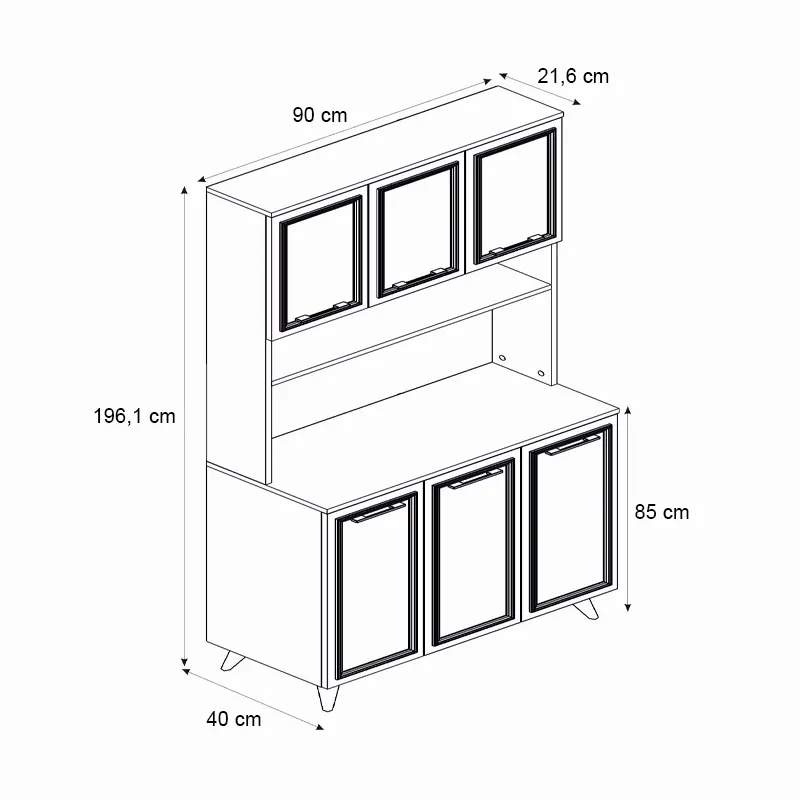 Έπιπλο κουζίνας Potter 3 Megapap χρώμα λευκό - rota oak 90x40x196,1εκ.