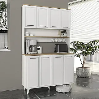 Έπιπλο κουζίνας Potter 4 Megapap χρώμα λευκό - rota oak 120x40x196,1εκ.