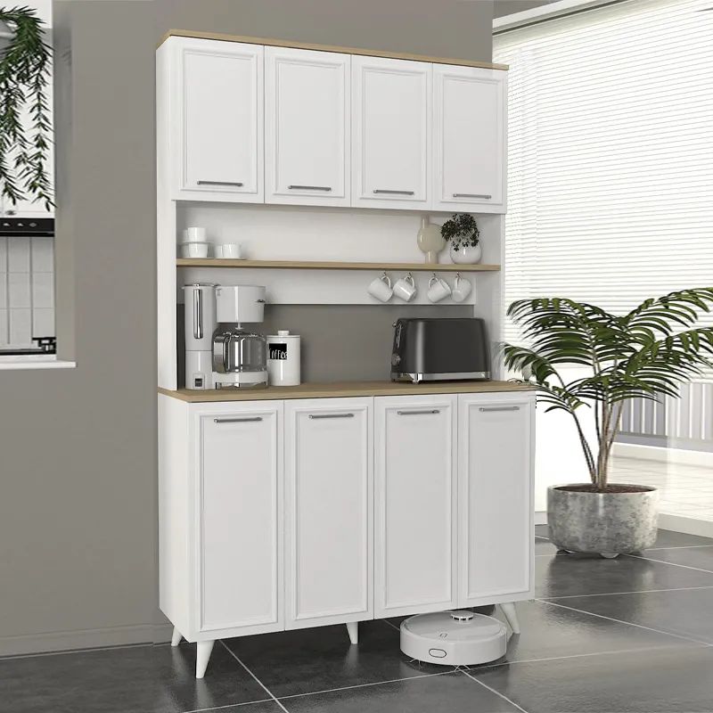 Έπιπλο κουζίνας Potter 4 Megapap χρώμα λευκό - rota oak 120x40x196,1εκ.