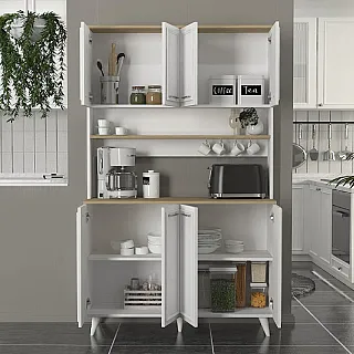 Έπιπλο κουζίνας Potter 4 Megapap χρώμα λευκό - rota oak 120x40x196,1εκ.
