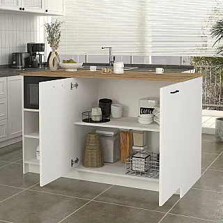 Τραπέζι - Πάγκος κουζίνας Peres Megapap χρώμα λευκό - sepet oak 150x70x91,8εκ.