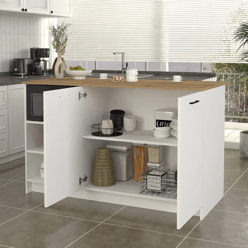 Τραπέζι - Πάγκος κουζίνας Peres Megapap χρώμα λευκό - sepet oak 150x70x91,8εκ.