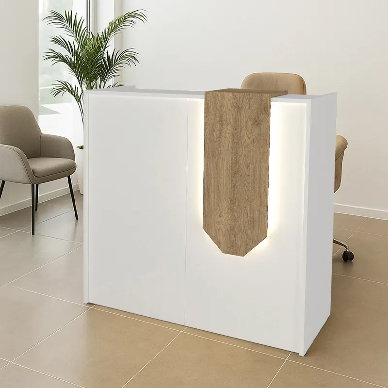 Γραφείο υποδοχής - reception Navita Megapap με LED χρώμα λευκό - sepet oak 113,6x42x111,8εκ.